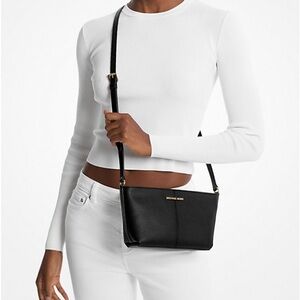 Michael Kors Black Leather Crossbody Bag with Adjustable Strap